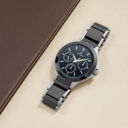 Titan Ceramics Black Dial Quartz Multifunction Stainless Steel and Ceramic Strap watch for Men nt90089kd01