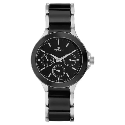 Titan Ceramics Black Dial Quartz Multifunction Stainless Steel and Ceramic Strap watch for Men nt90089kd01