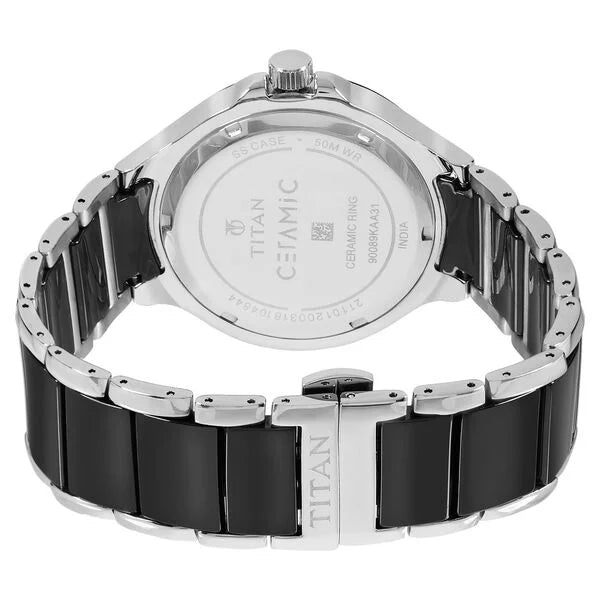 Titan Ceramics Black Dial Quartz Multifunction Stainless Steel and Ceramic Strap watch for Men nt90089kd01