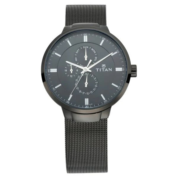 Titan Workwear Black Dial Quartz Multifunction Stainless Steel Strap watch for Men nn90093nm01