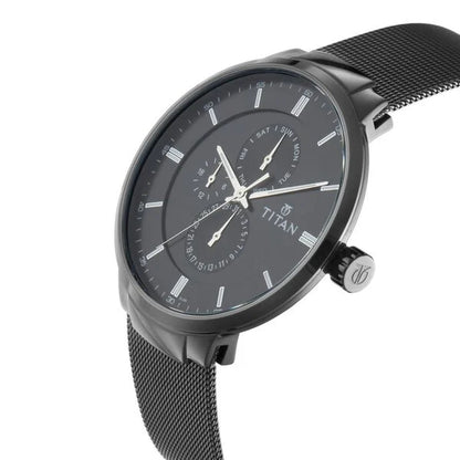 Titan Workwear Black Dial Quartz Multifunction Stainless Steel Strap watch for Men nn90093nm01
