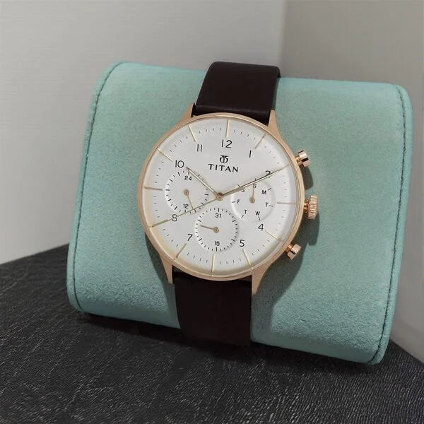 Titan Quartz Multifunction White Dial Leather Strap Watch for Men nu90102wl01
