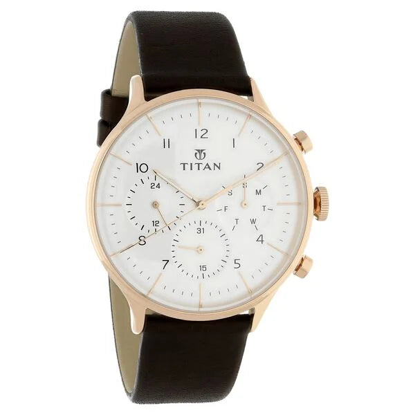 Titan Quartz Multifunction White Dial Leather Strap Watch for Men nu90102wl01