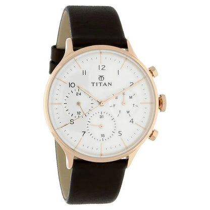 Titan Quartz Multifunction White Dial Leather Strap Watch for Men nu90102wl01