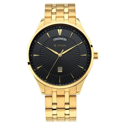 Titan Regalia Opulent Black Dial Analog with Day and Date Stainless Steel Strap watch for Men nu90127ym02