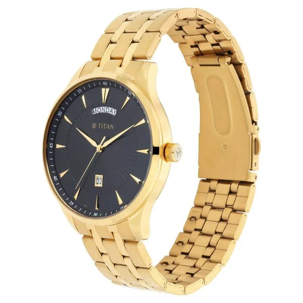 Titan Regalia Opulent Black Dial Analog with Day and Date Stainless Steel Strap watch for Men nu90127ym02
