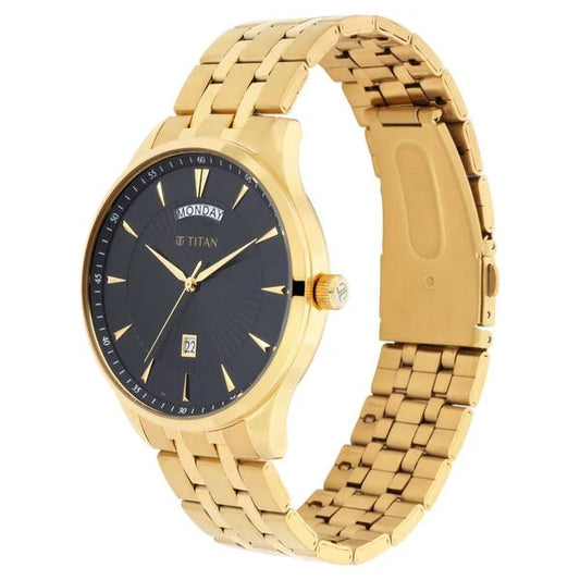 Titan Regalia Opulent Black Dial Analog with Day and Date Stainless Steel Strap watch for Men nu90127ym02