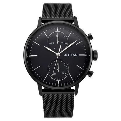 Titan Light Leathers Black Dial Quartz Multifunction Stainless Steel Strap Watch for Men nr90135nm01
