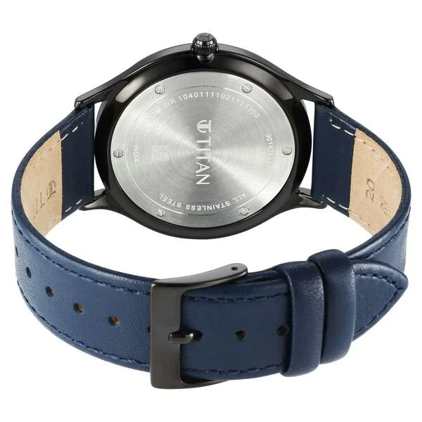 Titan Classique Slimline Blue Dial Analog with Date Leather Strap watch for Men nt90142nl01