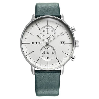 Titan Quartz Chronograph Silver Dial Leather Strap Watch for Men nu90146sl01