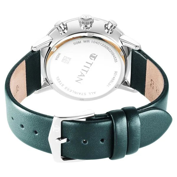 Titan Quartz Chronograph Silver Dial Leather Strap Watch for Men nu90146sl01