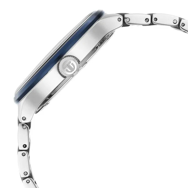 Titan Ceramic Fusion Quartz Multifunction Blue Dial Silver Dual-Toned Stainless Steel Bracelet Watch for Men nt90148kd02