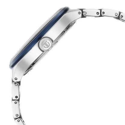 Titan Ceramic Fusion Quartz Multifunction Blue Dial Silver Dual-Toned Stainless Steel Bracelet Watch for Men nt90148kd02