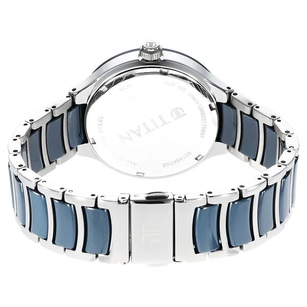 Titan Ceramic Fusion Quartz Multifunction Blue Dial Silver Dual-Toned Stainless Steel Bracelet Watch for Men nt90148kd02