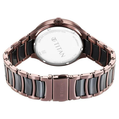Titan Ceramic Fusion Multifunction Black Dial With Two Toned Color Stainless Steel Strap Watch For Men nt90148kd05