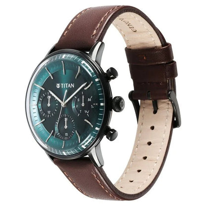 Titan Light Leathers Quartz Multifunction Black Dial Leather Strap Watch for Men nu90171nl01