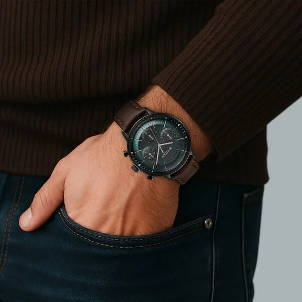 Titan Light Leathers Quartz Multifunction Black Dial Leather Strap Watch for Men nu90171nl01