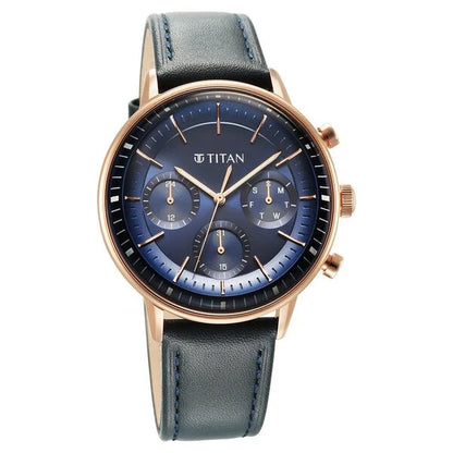 Titan Light Leathers Quartz Multifunction Blue Dial Stainless Steel Strap Watch for Men nt90171wl01
