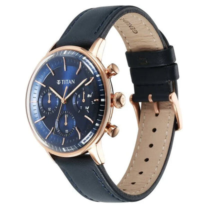 Titan Light Leathers Quartz Multifunction Blue Dial Stainless Steel Strap Watch for Men nt90171wl01