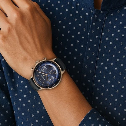 Titan Light Leathers Quartz Multifunction Blue Dial Stainless Steel Strap Watch for Men nt90171wl01
