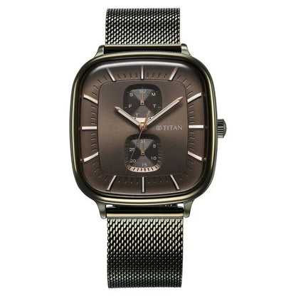 Titan Avant Garde Quartz Multifunction Brown Dial With Green Color Stainless Steel Strap Watch For Men nu90178qm02
