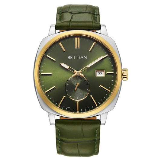 Titan Classique Suave Analog with Green Dial Green Leather Strap Watch for Men 90189bl01