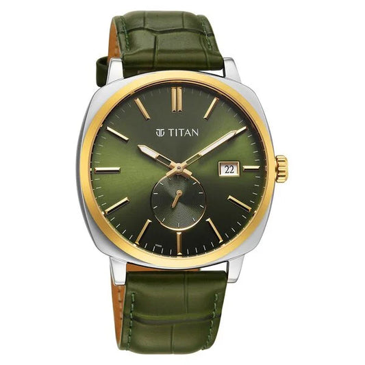 Titan Classique Suave Analog with Green Dial Green Leather Strap Watch for Men 90189bl01