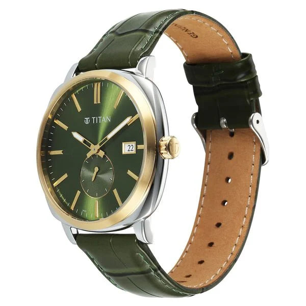 Titan Classique Suave Analog with Green Dial Green Leather Strap Watch for Men 90189bl01