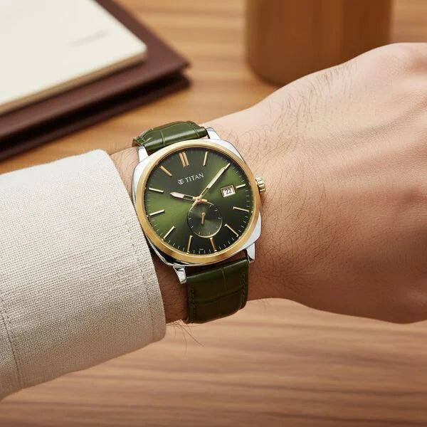 Titan Classique Suave Analog with Green Dial Green Leather Strap Watch for Men 90189bl01