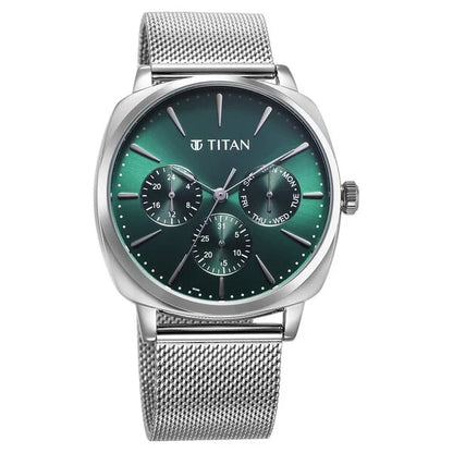 Titan Classique Suave Quartz Green Dial Silver Stainless Steel Mesh Strap Watch for Men nu90189sm01