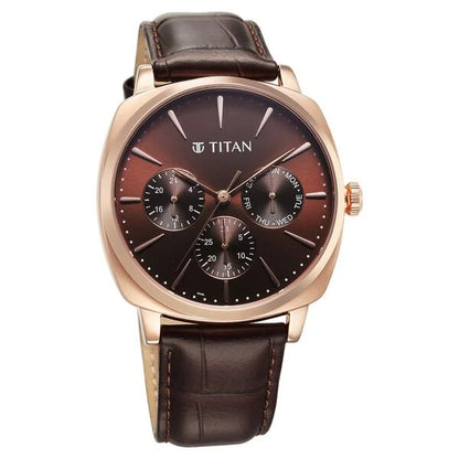 Titan Classique Suave Quartz Brown Dial Brown Leather Strap Watch for Men nu90189wl01