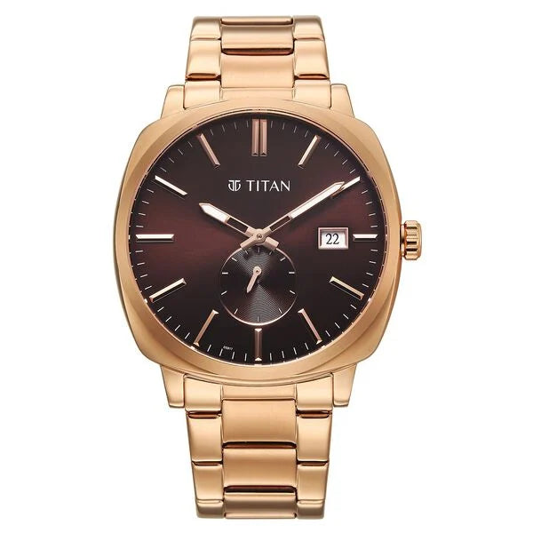 Titan Classique Suave Analog with Brown Dial Rose Gold Stainless Steel Strap Watch for Men 90189wm01