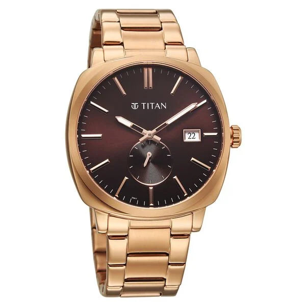 Titan Classique Suave Analog with Brown Dial Rose Gold Stainless Steel Strap Watch for Men 90189wm01