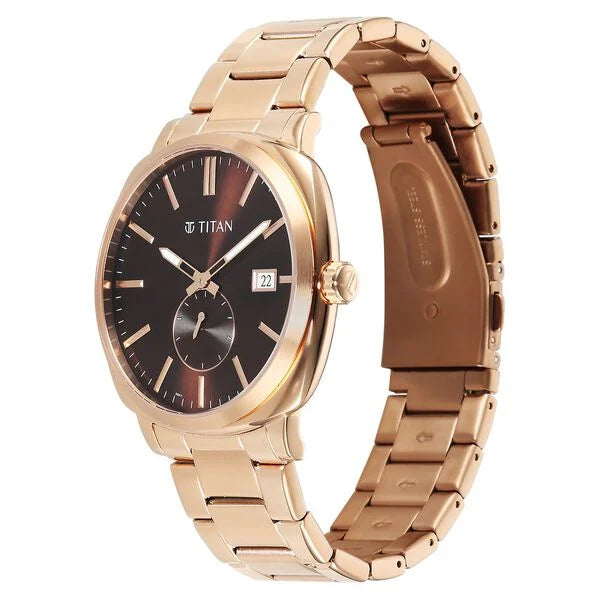 Titan Classique Suave Analog with Brown Dial Rose Gold Stainless Steel Strap Watch for Men 90189wm01