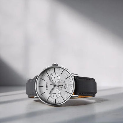 Titan Light leathers Multifunction Silver Dial Leather Strap Watch For Men nu90200sl01