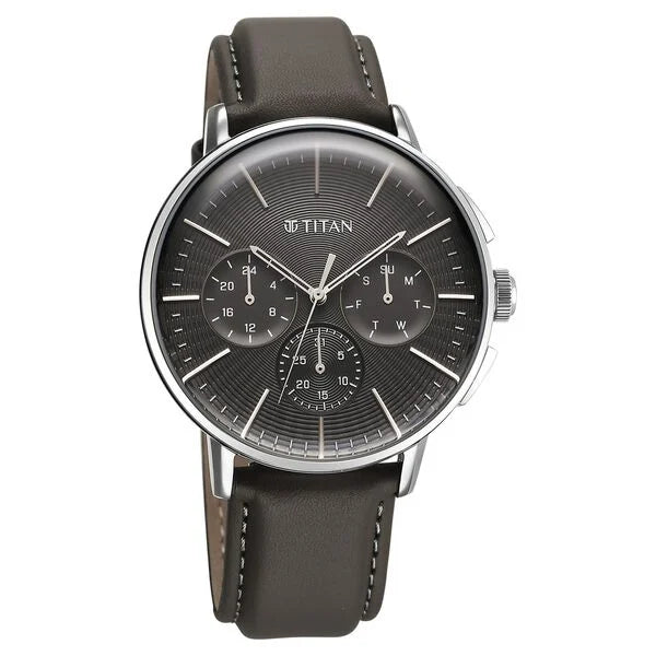 Titan Light leathers Multifunction Anthracite Dial Leather Strap Watch For Men nu90200sl02