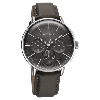 Titan Light leathers Multifunction Anthracite Dial Leather Strap Watch For Men nu90200sl02