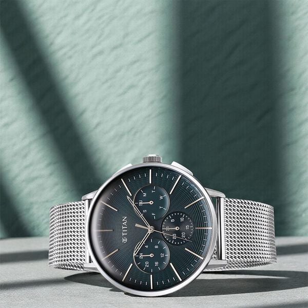 Titan Light leathers Multifunction Anthracite Dial Stainless Steel Strap Watch For Men NU90200SM01