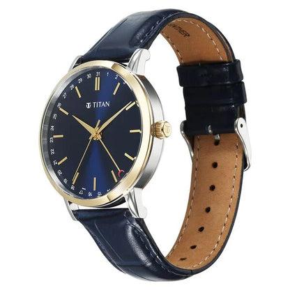 Titan Elegance Analog with Date by Hand and Blue Dial Blue Leather Strap Watch for Men nu90202bl01