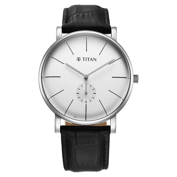 Titan Elegance Analog with Small Second and White Dial Black Leather Strap Watch for Men nu90203sl01