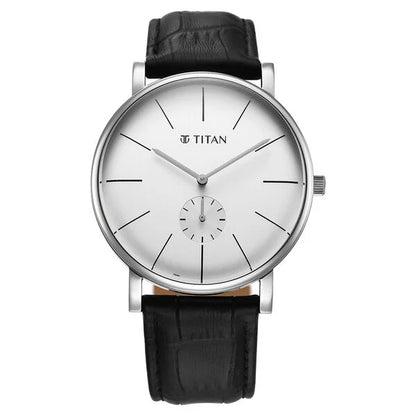 Titan Elegance Analog with Small Second and White Dial Black Leather Strap Watch for Men nu90203sl01