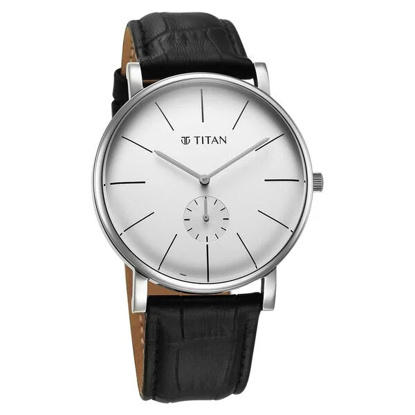 Titan Elegance Analog with Small Second and White Dial Black Leather Strap Watch for Men nu90203sl01