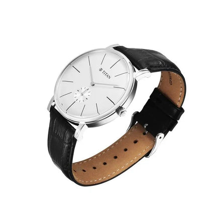 Titan Elegance Analog with Small Second and White Dial Black Leather Strap Watch for Men nu90203sl01