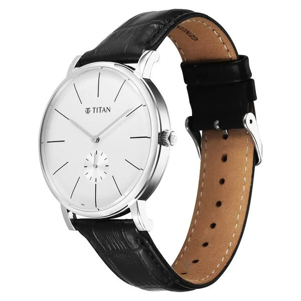 Titan Elegance Analog with Small Second and White Dial Black Leather Strap Watch for Men nu90203sl01