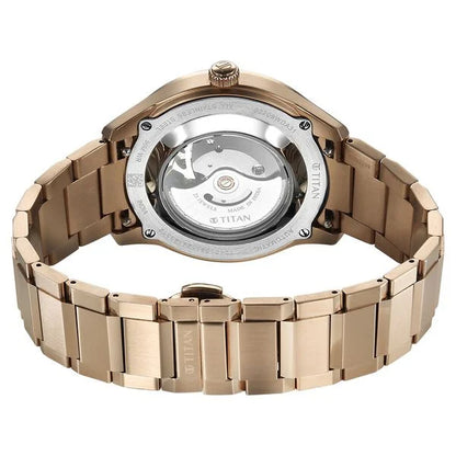 Titan Astral Concealed Automatic Analog with Silver White Dial Carnation Gold Stainless Steel Strap Watch for Men - 90209WM01