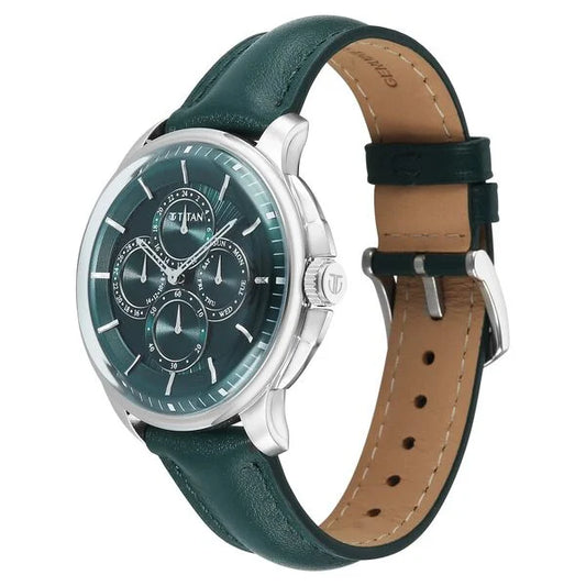Titan Men's Urban Edge Lustrous Green Dial Leather Watch NP1802SL04
