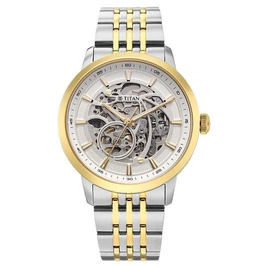 Titan Phoenix Skeletal Automatic Analog with Silver Dial, Gold & Steel Strap Watch for Men 90223bm01 Men's Watch