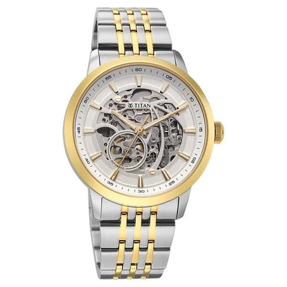 Titan Phoenix Skeletal Automatic Analog with Silver Dial, Gold & Steel Strap Watch for Men 90223bm01 Men's Watch