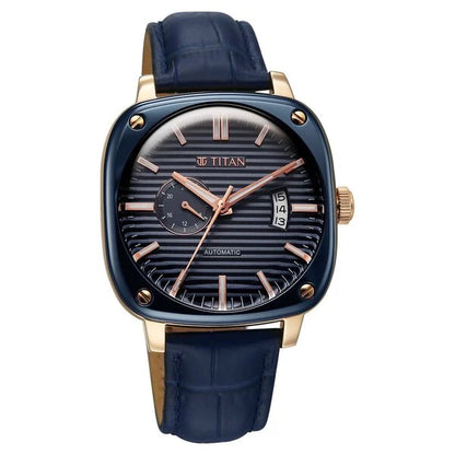 Titan Vintage Concealed Automatic Analog with Blue Dial Blue Leather Strap Watch for Men 90225kl02
