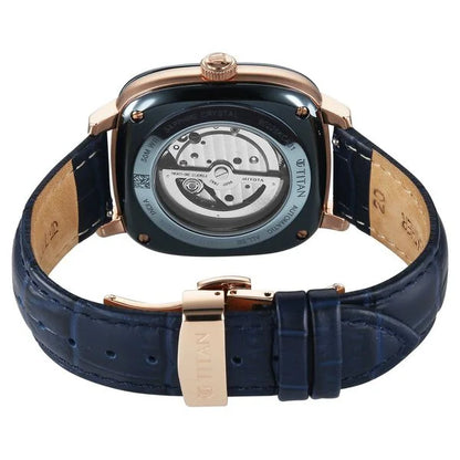 Titan Vintage Concealed Automatic Analog with Blue Dial Blue Leather Strap Watch for Men 90225kl02